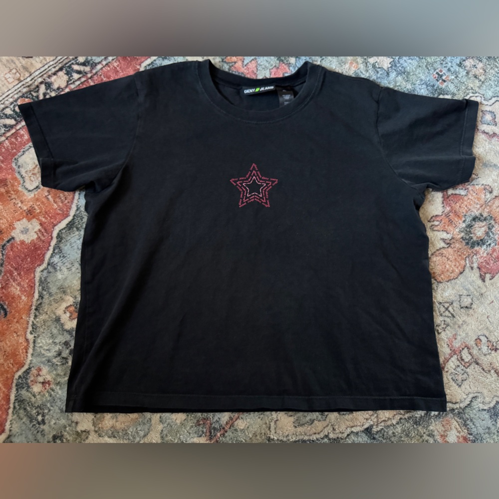 DKNY Semi-Cropped Black Graphic Short Sleeve T-shirt
